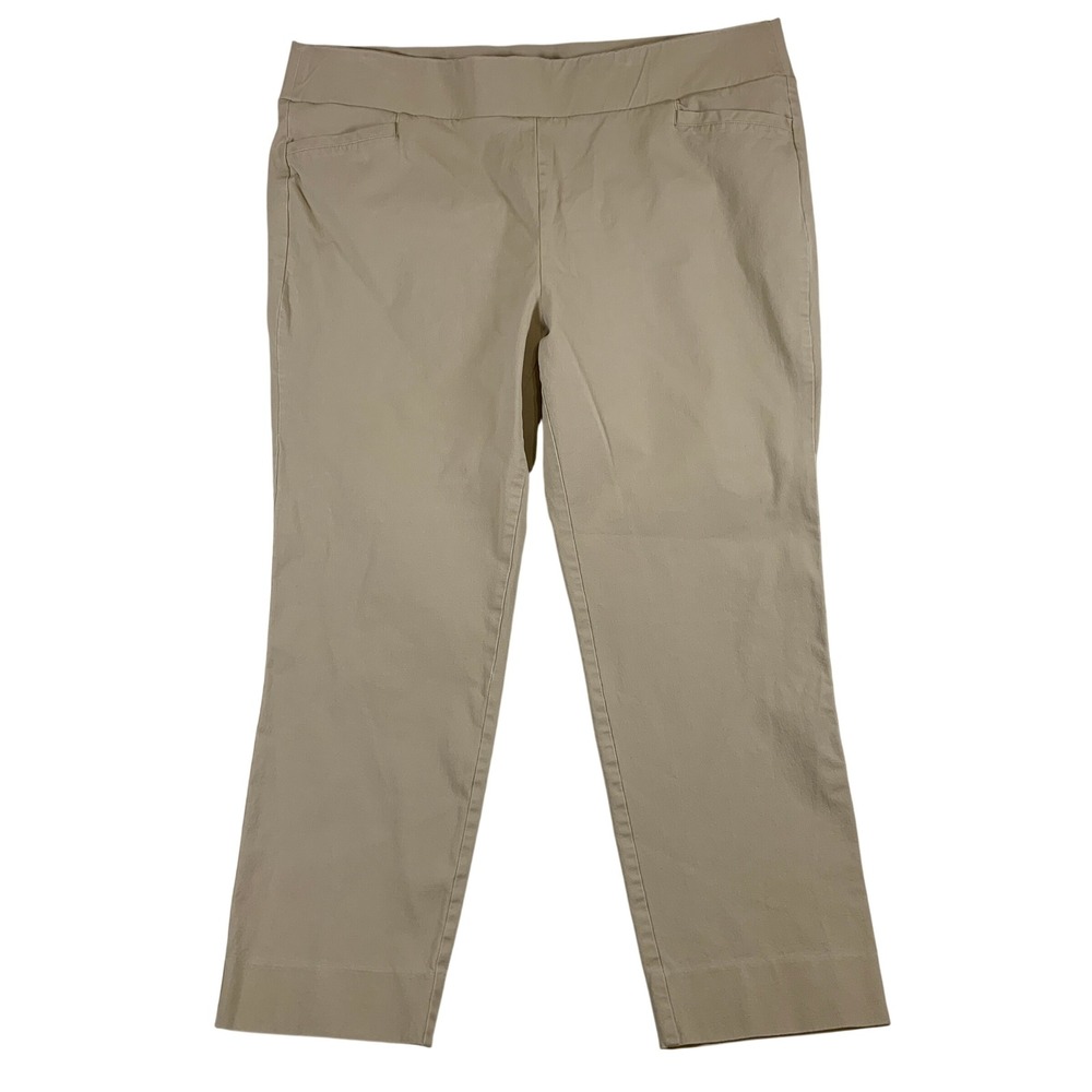 Soft Surroundings Women Plus 2X Beige Pull On Stretch Straight Leg Cropped Pants